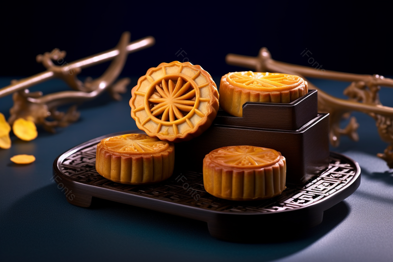 蓝色节日食物中秋月饼美食摄影,高清,摄影图,摄影图片,图片大全,摄影图免费下载